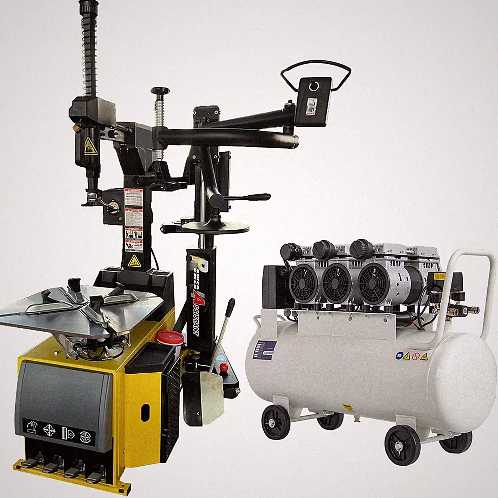 24'' Rim 1.5HP Tire Changer + 3HP Oil-free Air Compressor Garage Shop Equipment