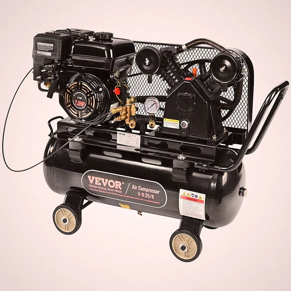 7HP Gas Air Compressor, 13.2-Gal Tank, 9CFM@115PSI, Dual Outlets & Wheels