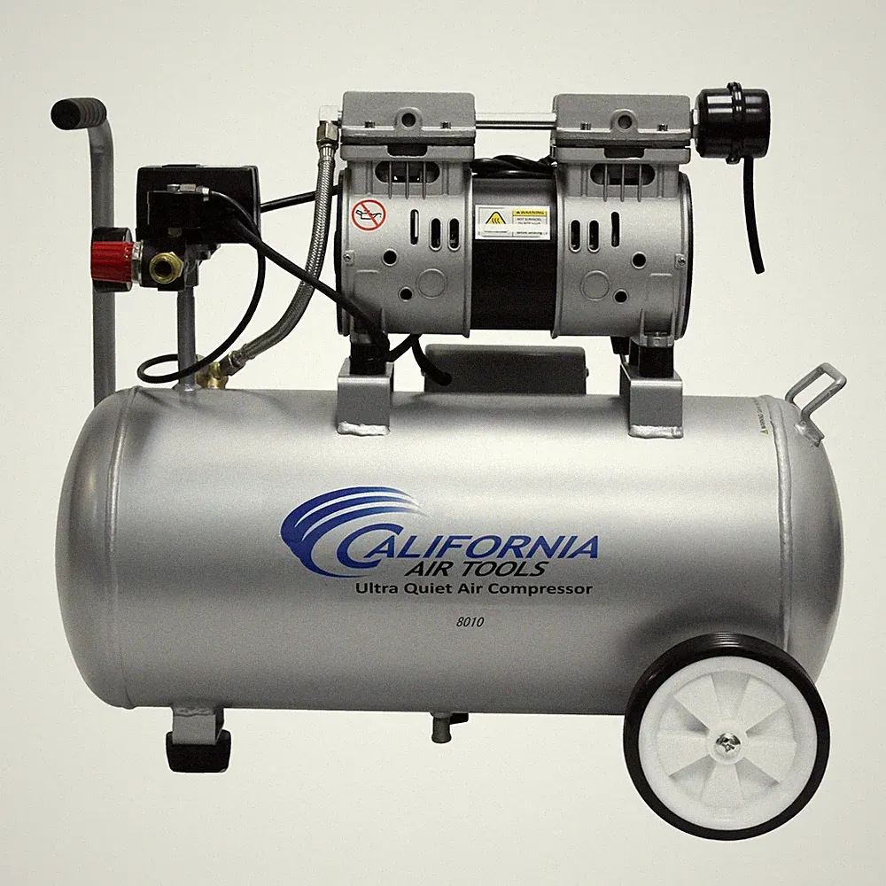 8010 1.0 HP Ultra Quiet and Oil-Free Air Compressor, 8 Gallon Steel Tank, Lig...