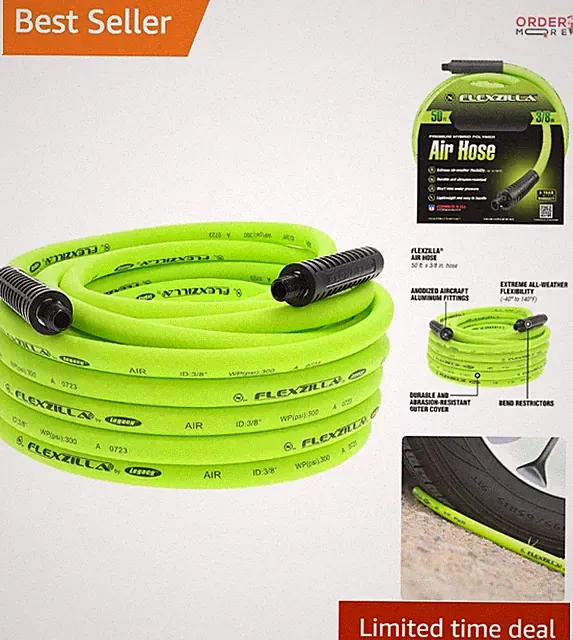 Air Hose Flexible Hybrid 3/8" x 50 ft 1/4" MNPT 300 PSI Heavy Duty Garage Use