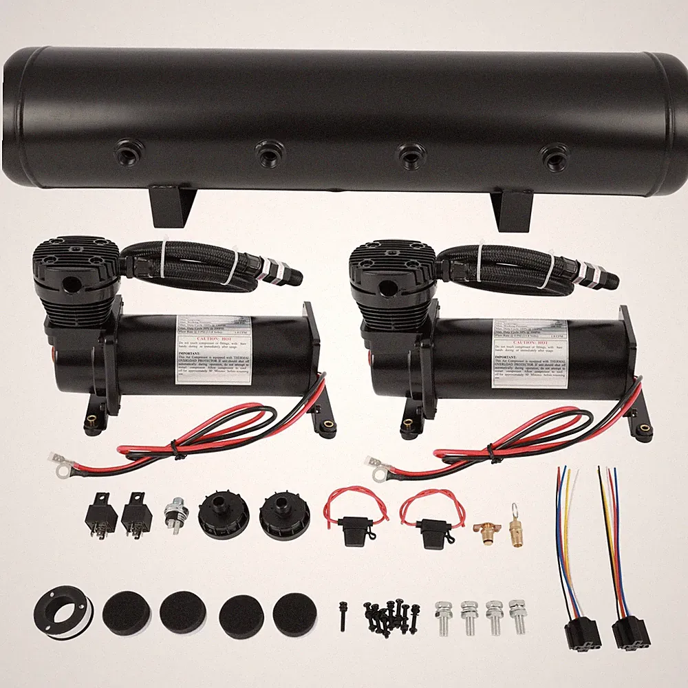 Black Dual 480 Air Compressor Wire 5 Gallon Steel Tank Air Ride Bag Suspension