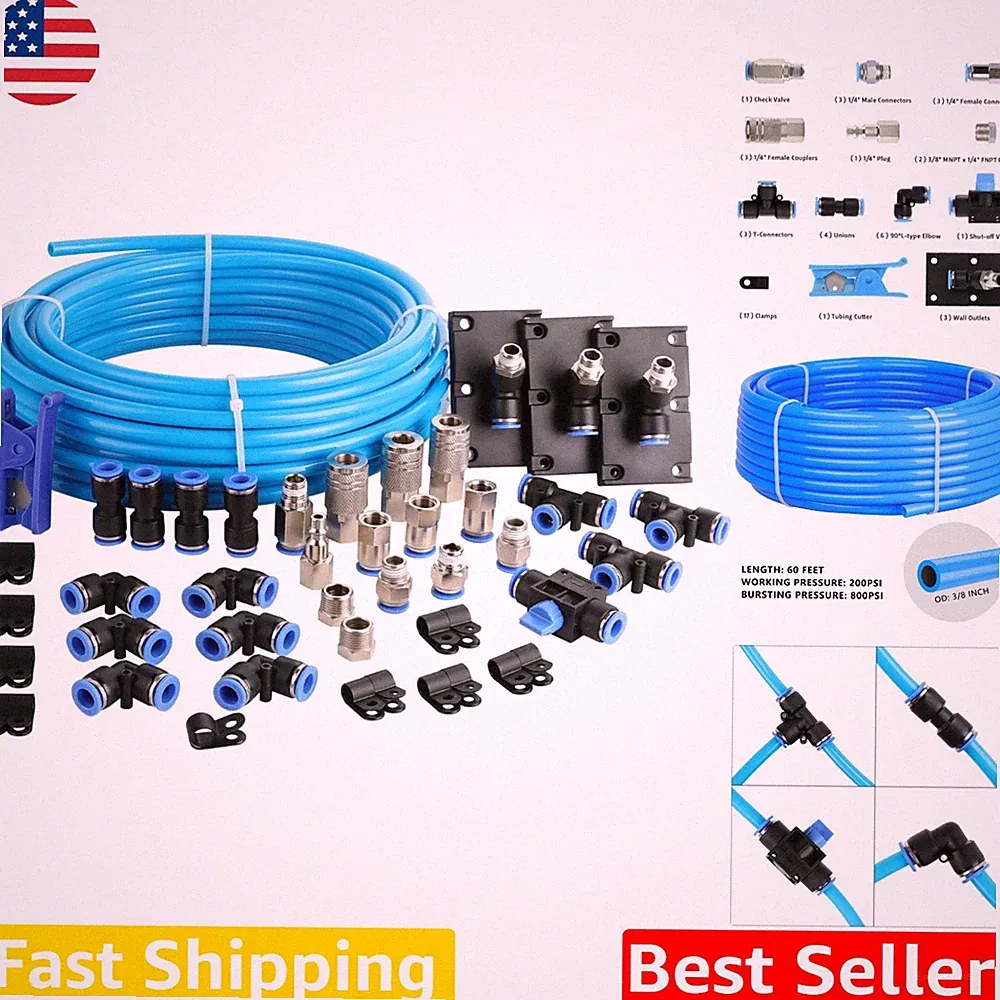 Complete 49pc 3/8" 60ft Air Line Kit - Professional Garage Compressor System