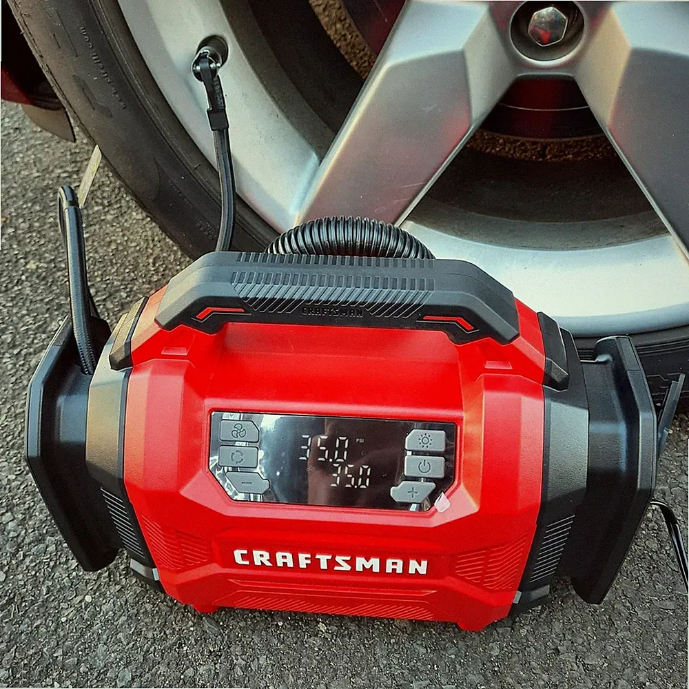 CRAFTSMAN Dual Power Tire Inflator Portable Air Compressor, 12V DC Car Plug & 12