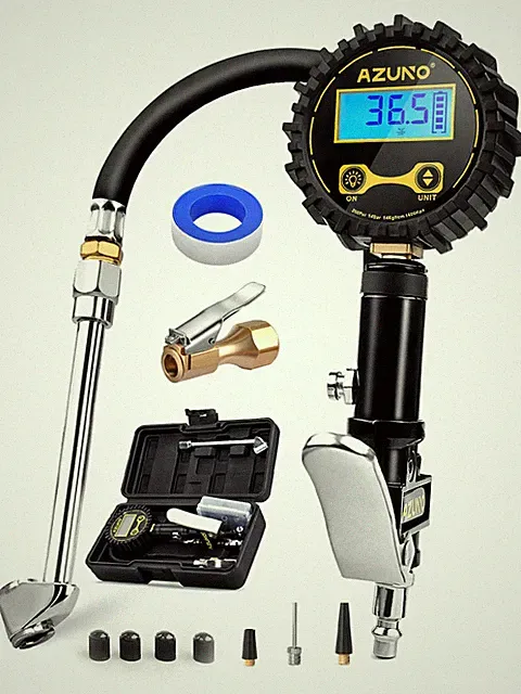 Digital Tire Inflator Gauge 200 PSI Heavy Duty Air Chuck Hose Carry Box