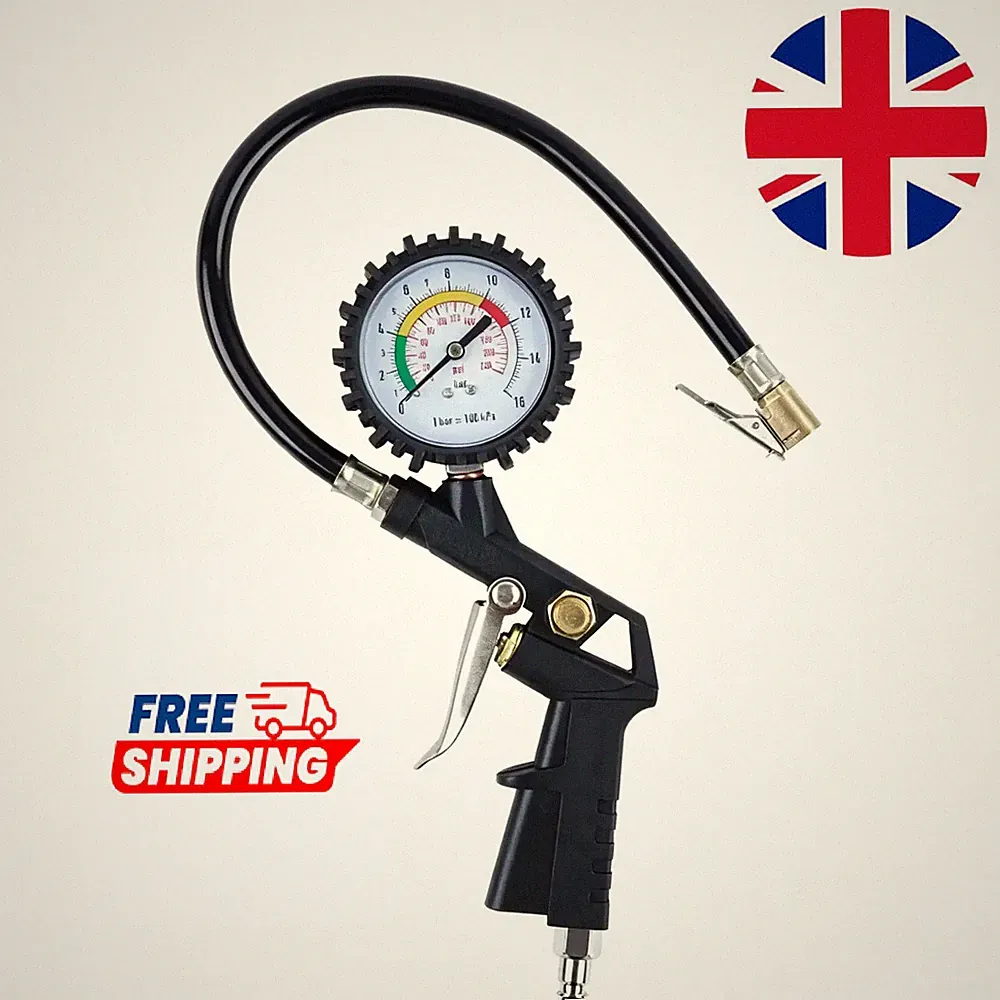 Garage Air Line Tyre Pump Inflator Pressure Gauge For Compressor Gun
