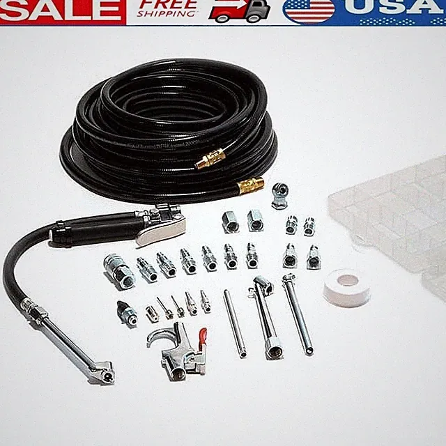 Garage Tire Inflator Kit 25 Piece Air Compressor Accessories Pressure Gauge Hose
