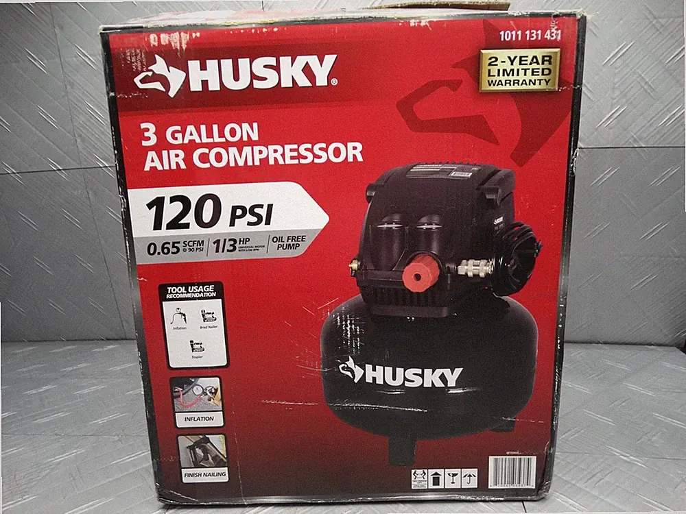 Husky 3 Gal 120PSI Portable Electric Oil-Free Light Duty Pancake Air Compressor