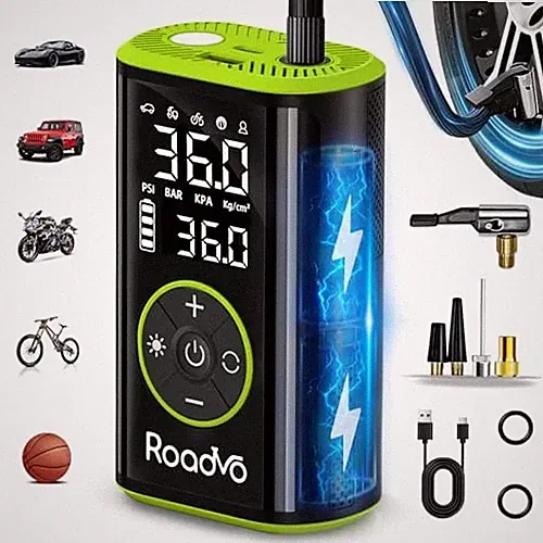 Portable Tire Inflator Air Compressor, 150PSI Cordless Tire Pump & Dark Black