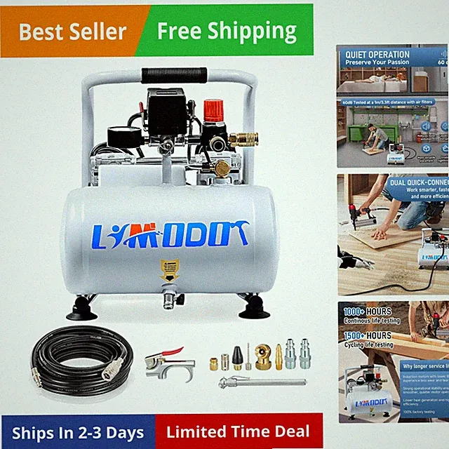 Ultra Quiet , Only 60dB, 1 Gallon Steel Tank, Oil-Free, Electric Perfect for...